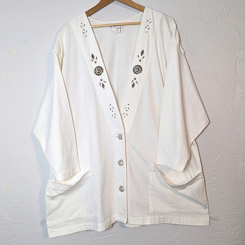 Vintage Silver Embellished Boho Festival Beach Resort Coastal Vacation Artsy Top